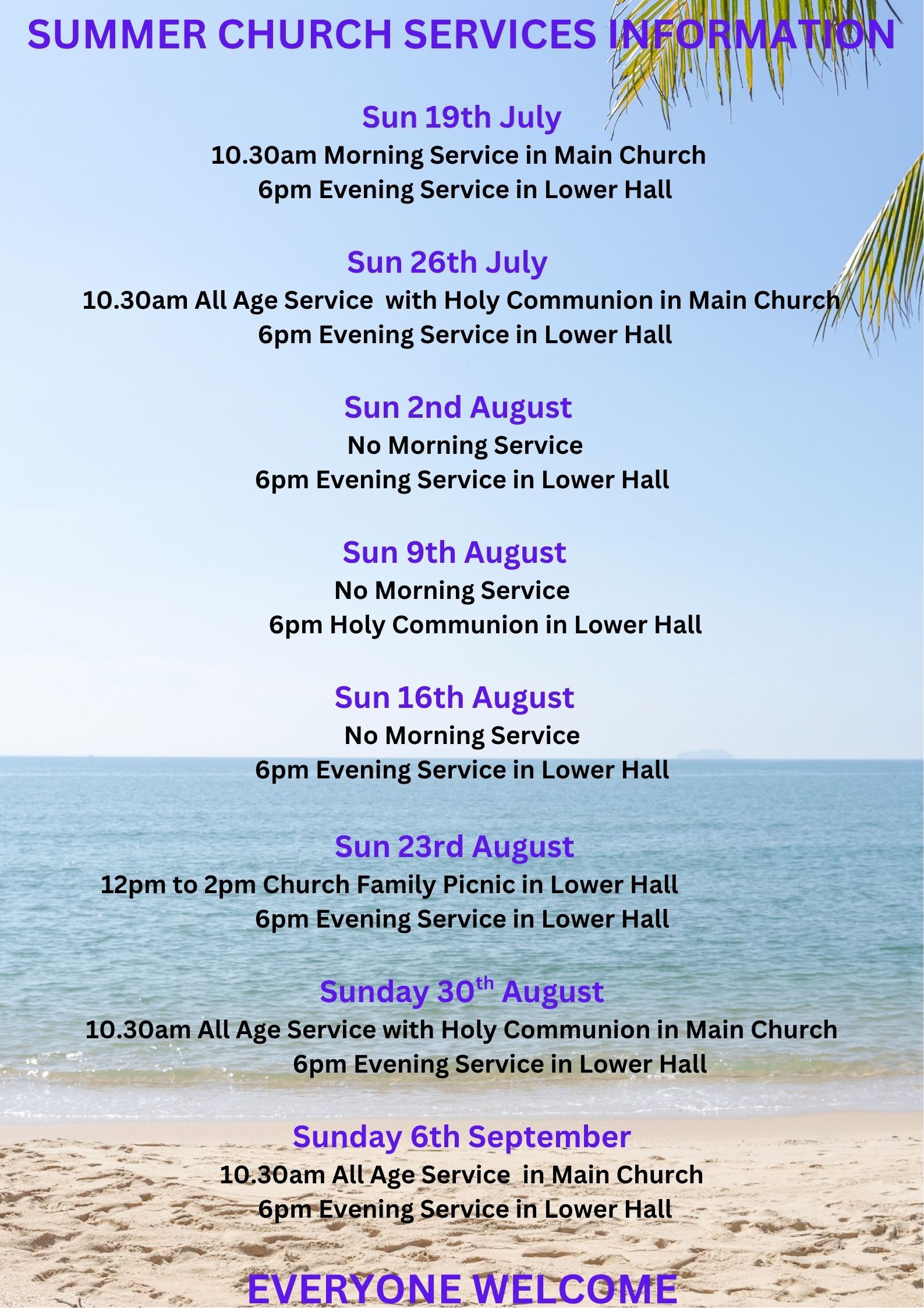 Summer church services 2026
